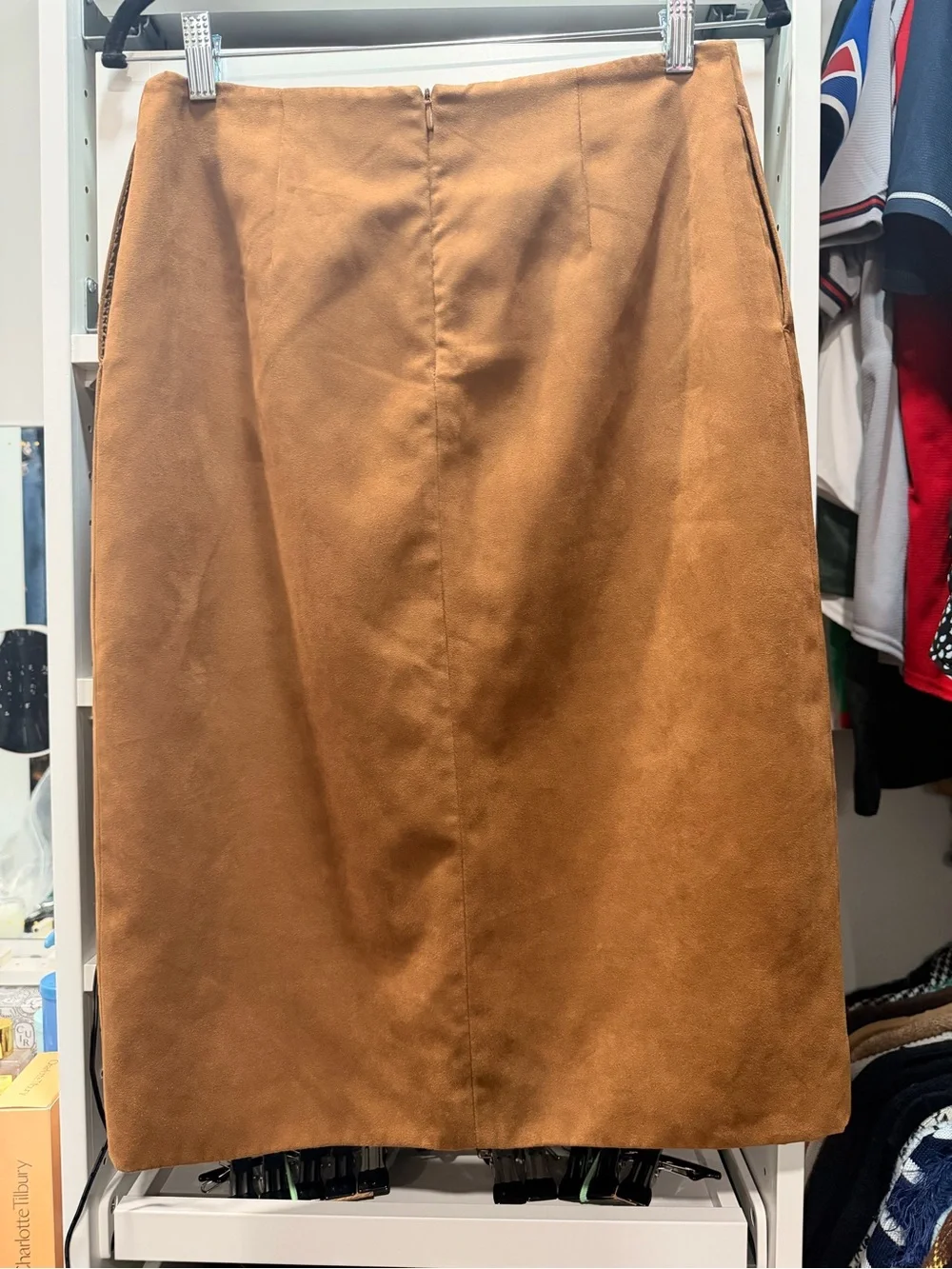 H&M Camel Faux Suede Midi Pencil Skirt with Front Slit
